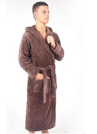 Детский махровый халат на мальчика подростка молочный шоколад 14-15 лет