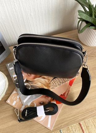 Женская кожаная итальянская черная сумка 3 отделения 2 ремня, италия3 фото
