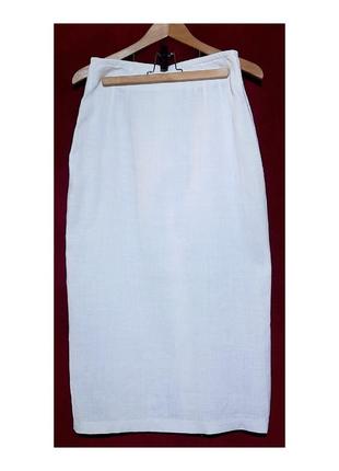 Льняная винтажная юбка миди прямого силуэта с разрезом (без подкладки)