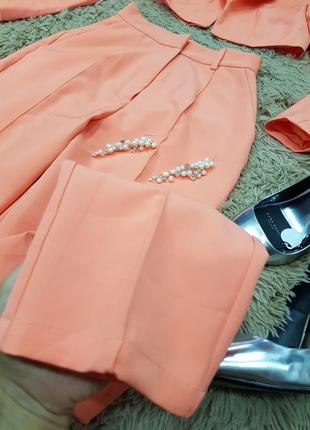 Класичний костюм комплект укороченный пиджак брюки высокая посадка оранжевый oh polly8 фото