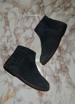 Тёмно-синие замшевые деми ботиночки с блестящими точечками5 фото