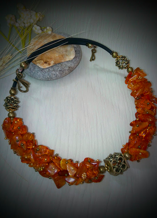 Дизайнерське кольє чокер намисто натуральні камені бурштин подарунок новий рік 8марта бурштин осінь2 фото