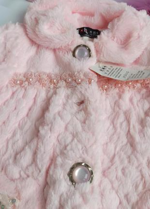 Ніжно рожева плюшева шубка для дівчинки 2-3 років, 92,98,104 см6 фото