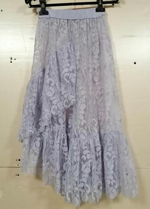 Прозрачная гипюровая юбка кружево волан2 фото