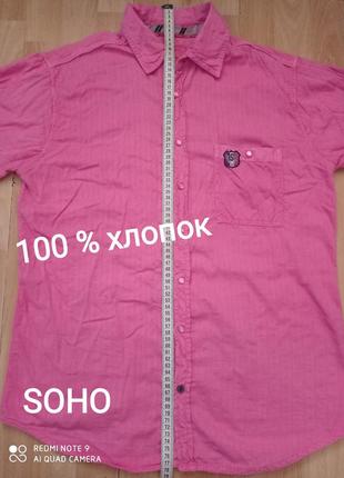 Т21. бавовняна рожева чоловічр soho фірмова натуральна сорочка бавовна