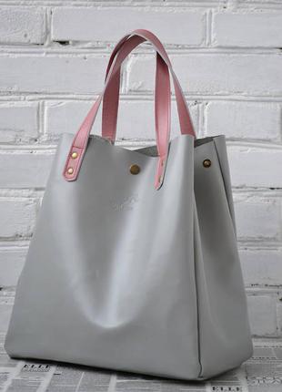 Сумка шоппер з внутрішньою кишенею wb_040_grey_pink