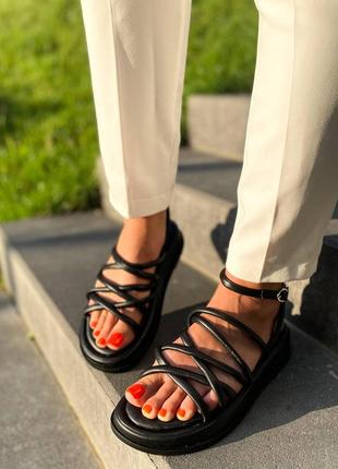 Босоножки женские черные кожаные, сандали на платформе лёгкие летние5 фото