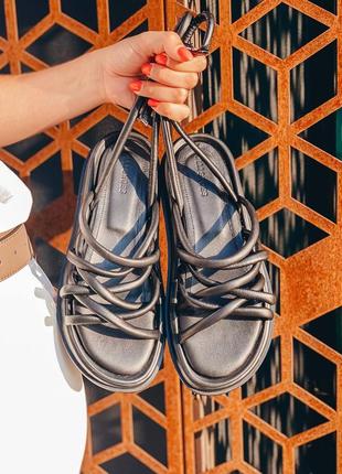 Босоножки женские черные кожаные, сандали на платформе лёгкие летние7 фото