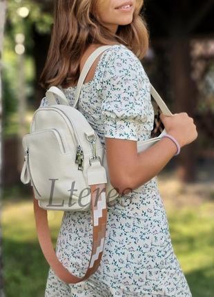 Стильная кожаная молочная сумка-рюкзак с текстильным ремнем, цвета в ассортименте4 фото