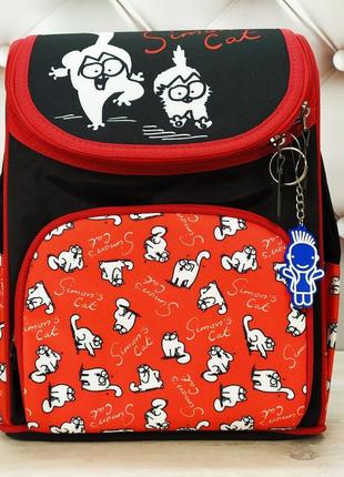 Рюкзак школьный каркасный bagland, черный с красным, с котом саймоном 12 л.