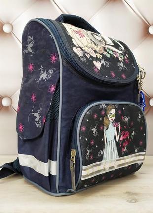 Рюкзак школьный каркасный для девочки с фонариками bagland, серый с девочкой 12 л.5 фото