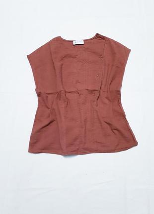 Блуза косоворотка свободная без рукавов терракотовый оверсайз р 14 m - l2 фото