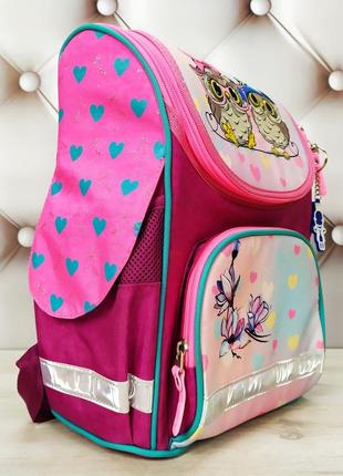 Рюкзак школьный каркасный для девочки с фонариками bagland, малинового цвета с совами, 12 л.7 фото