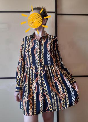Платье рубашка в цепи на пуговичках, длинный рукав в стиле версаче primark2 фото