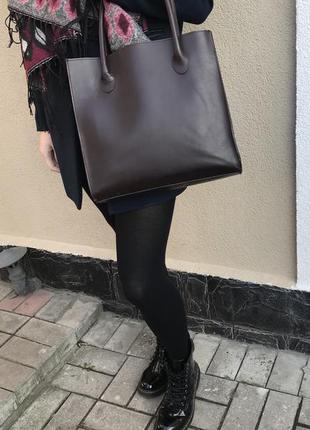 Винтаж,кожа100%,коричневая сумка,шопер,5 фото