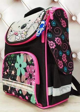 Рюкзак школьный каркасный для девочки с фонариками bagland, черный с мишуткой 12 л.2 фото