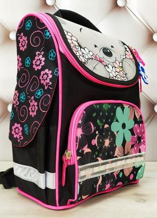 Рюкзак школьный каркасный для девочки с фонариками bagland, черный с мишуткой 12 л.4 фото
