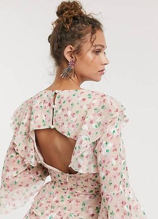 Роскошное люкс платье магазина asos, в цветы + рюши и полуоткрытая спинка!4 фото