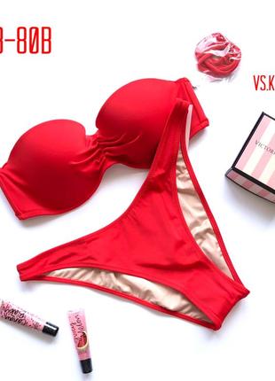 Купальник victoria’s secret оригинал бандо 36b 80b виктория сикрет vs красный плавки m