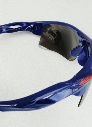 Окуляри унісекс спортивні сонцезахисні обтічні сині з бензиновим дзеркальним напиленням5 фото