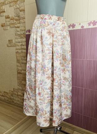 Шелковые винтажные роскошные широченные кюлоты юбка шорты в цветы2 фото