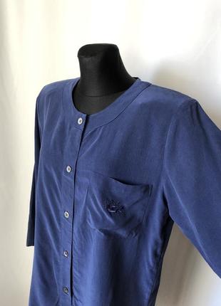 Винтаж синий блузон рубашка шёлк нюанс1 фото
