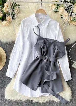 Сарафан+платье-рубашка

цвета: белый + чёрный, белый + серый4 фото
