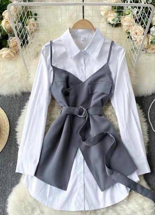 Сарафан+платье-рубашка

цвета: белый + чёрный, белый + серый3 фото