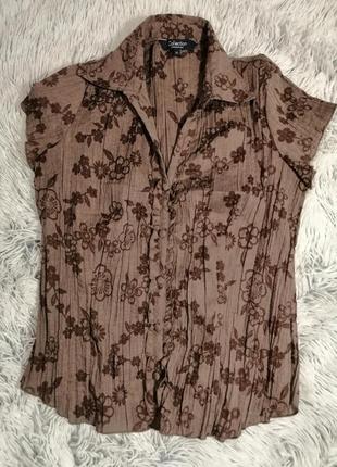 Блузка в цветочек, коричневая, жатка