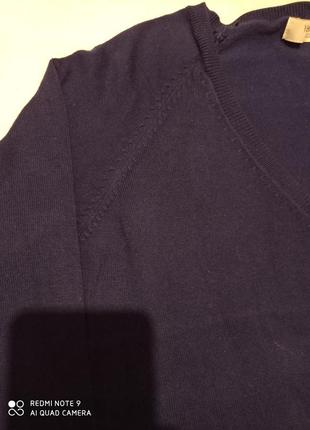 Р2. базовый хлопковый темно-синий пуловер с v-вырезом  реглан5 фото