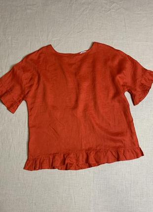 Яркая блуза с рюшами по краю из льна,100% лен1 фото
