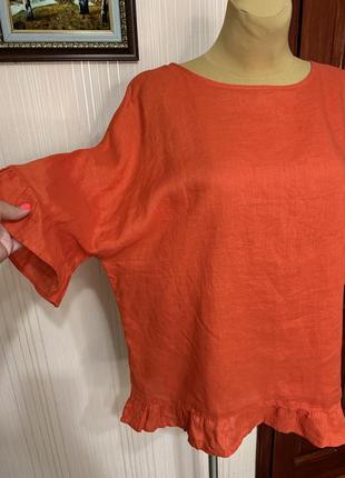 Яркая блуза с рюшами по краю из льна,100% лен8 фото