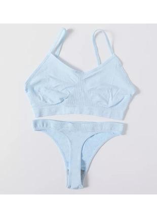 Белье голубое бесшовное стринги на высокой посадке завышенной талии топ топик