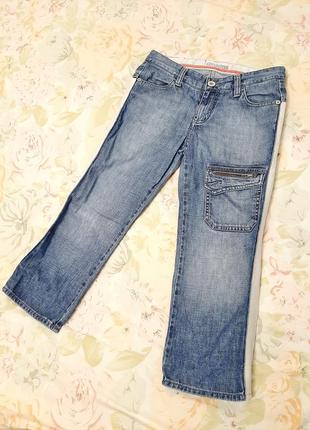 Dnm deluxe джинси укорочені сині з білими лампасами по боках 100% котон на дівчину / жіночі
