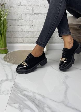 Туфли лоферы женские черные замшевые на толстой высокой подошве платформе из натуральной замши замша7 фото