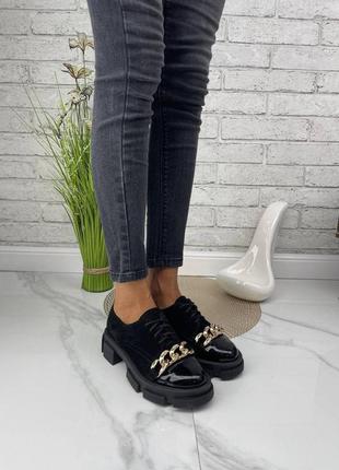 Туфли лоферы женские черные замшевые на толстой высокой подошве платформе из натуральной замши замша4 фото