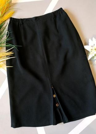 Винтажная юбка миди с разрезом и пуговками черная костюмная