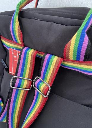 Рюкзак likee в стиле kanken чёрный (портфель, сумка) с радужными ручками сердечко