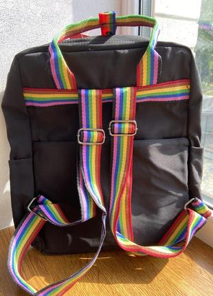 Рюкзак likee в стиле kanken чёрный (портфель, сумка) с радужными ручками сердечко