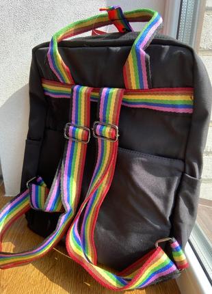 Рюкзак likee в стиле kanken чёрный (портфель, сумка) с радужными ручками сердечко