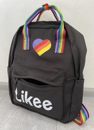 Рюкзак likee в стилі kanken чорний (портфель, сумка) з райдужними ручками сердечко1 фото