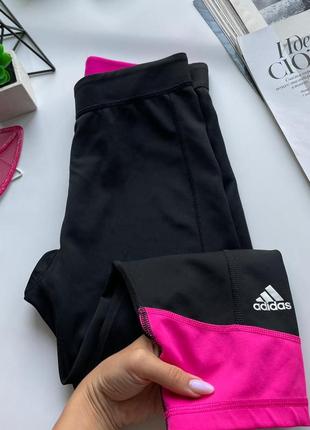 👖чёрные спортивные лосины adidas оригинал/оригинальные леггинсы с розовыми вставками adidas👖10 фото