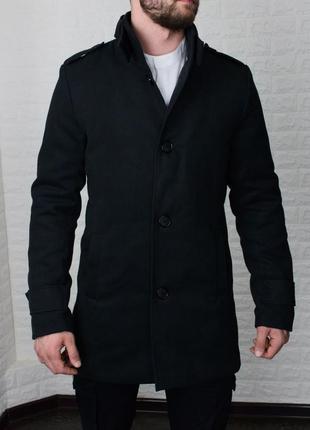 Чоловіче кашемірове пальто c коміром стійкою чорне2 фото