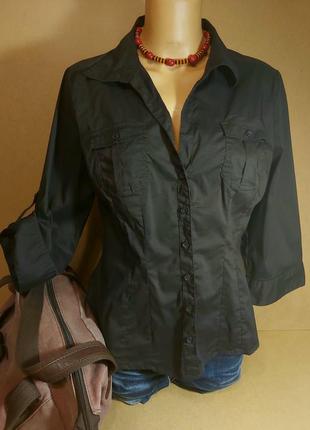 Черная рубашка h&m рукава с отворотом. женская хлопковая черная рубашка h&m7 фото