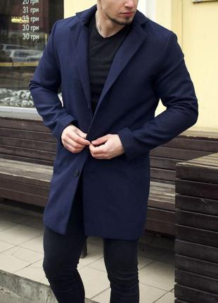 Классическое мужское кашемировое пальто темно-синее