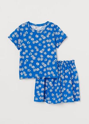 Костюм h&m 4-8 лет 110-128 см девочке комплект футболка и юбка с цветами2 фото