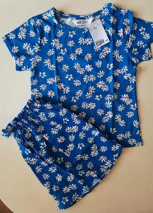 Костюм h&m 4-8 лет 110-128 см девочке комплект футболка и юбка с цветами5 фото