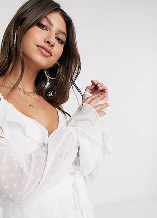 Шикарное белоснежное платье магазина asos с рюшами и поясом!3 фото