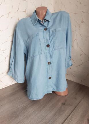 Рубашка,сорочка тонкий джинс,голубая ,48 размер