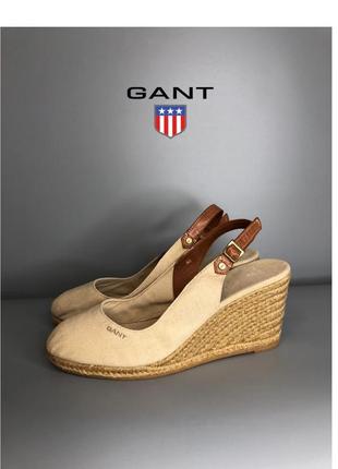 Gang бежевые босоножки на танкетке платформе эспадрильи канва кожаные runholz owens lang